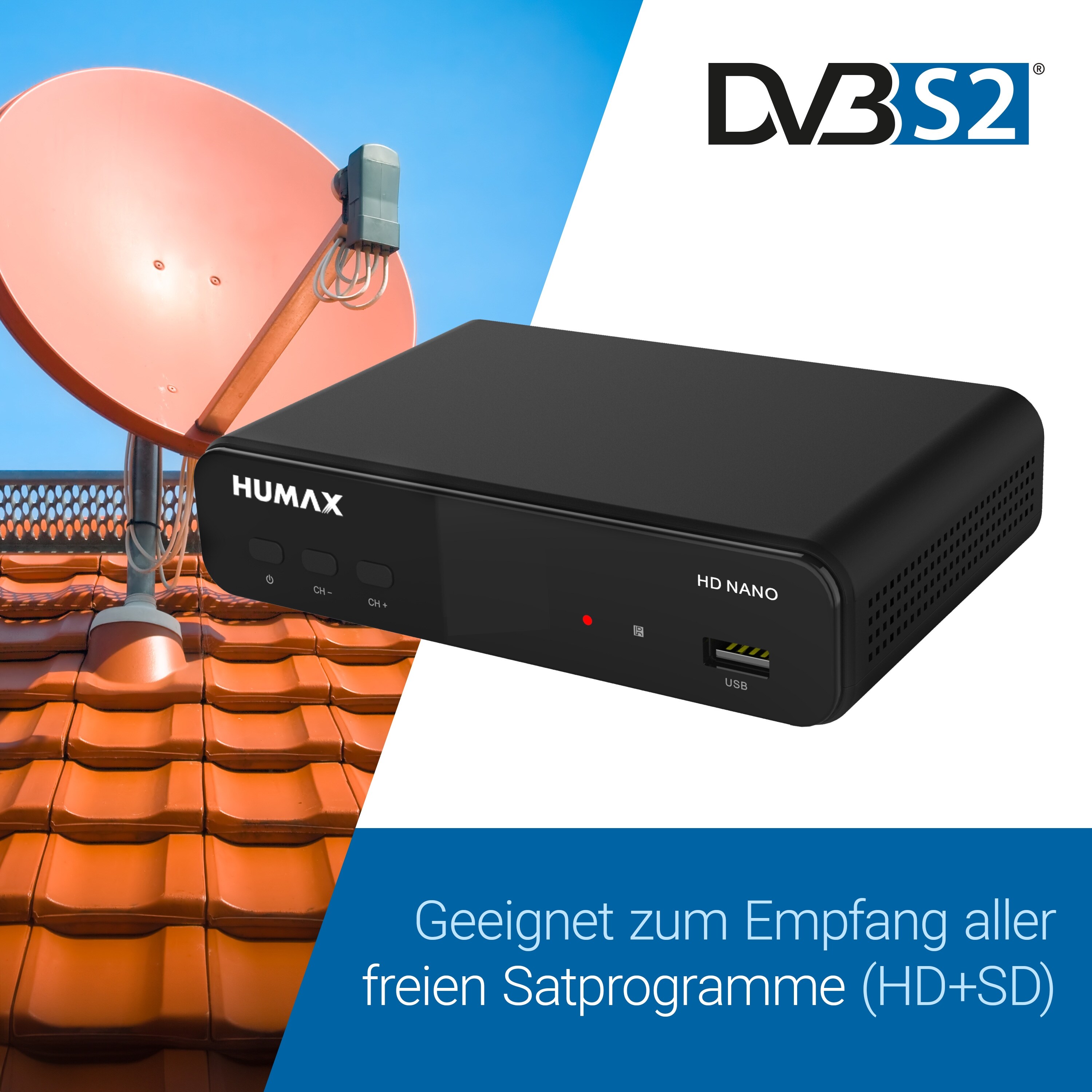Humax HD Nano Digitaler Satellitenreceiver mit 1080p, HDMI, SCART, 12V