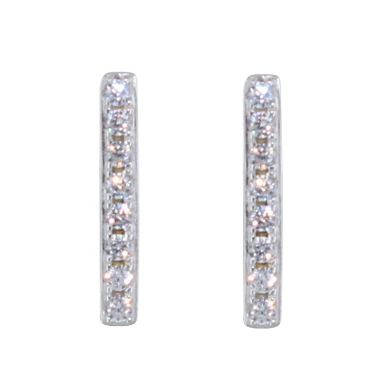 Boucles d'Oreilles Puces Argent Rhodié Petite Barrette de Strass
