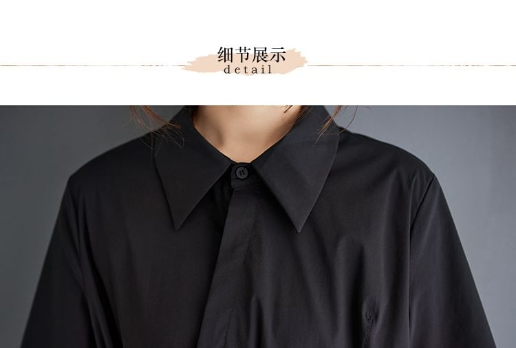 Shinobu - Asymmetrische midi-A-lijn overhemdjurk met korte mouwen