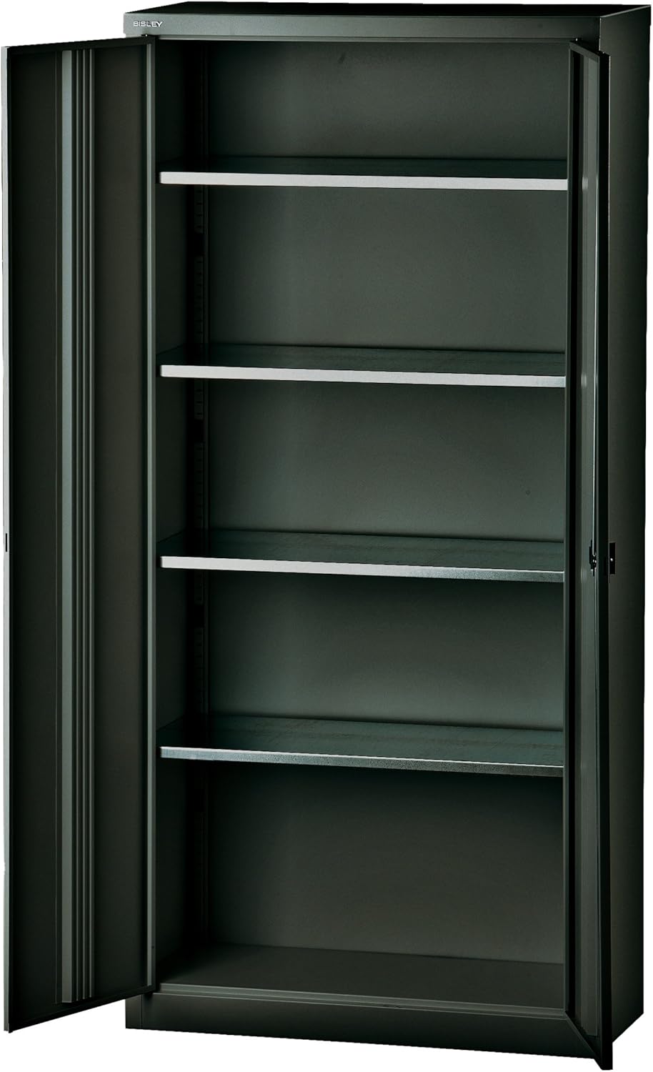 BISLEY Flügeltürenschrank Universal, 4 Fachböden, 5 OH, Metall, 633 Schwarz, 40 x 91.4 x 195 cm