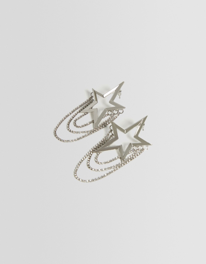 Brincos de corrente com estrelas de strass