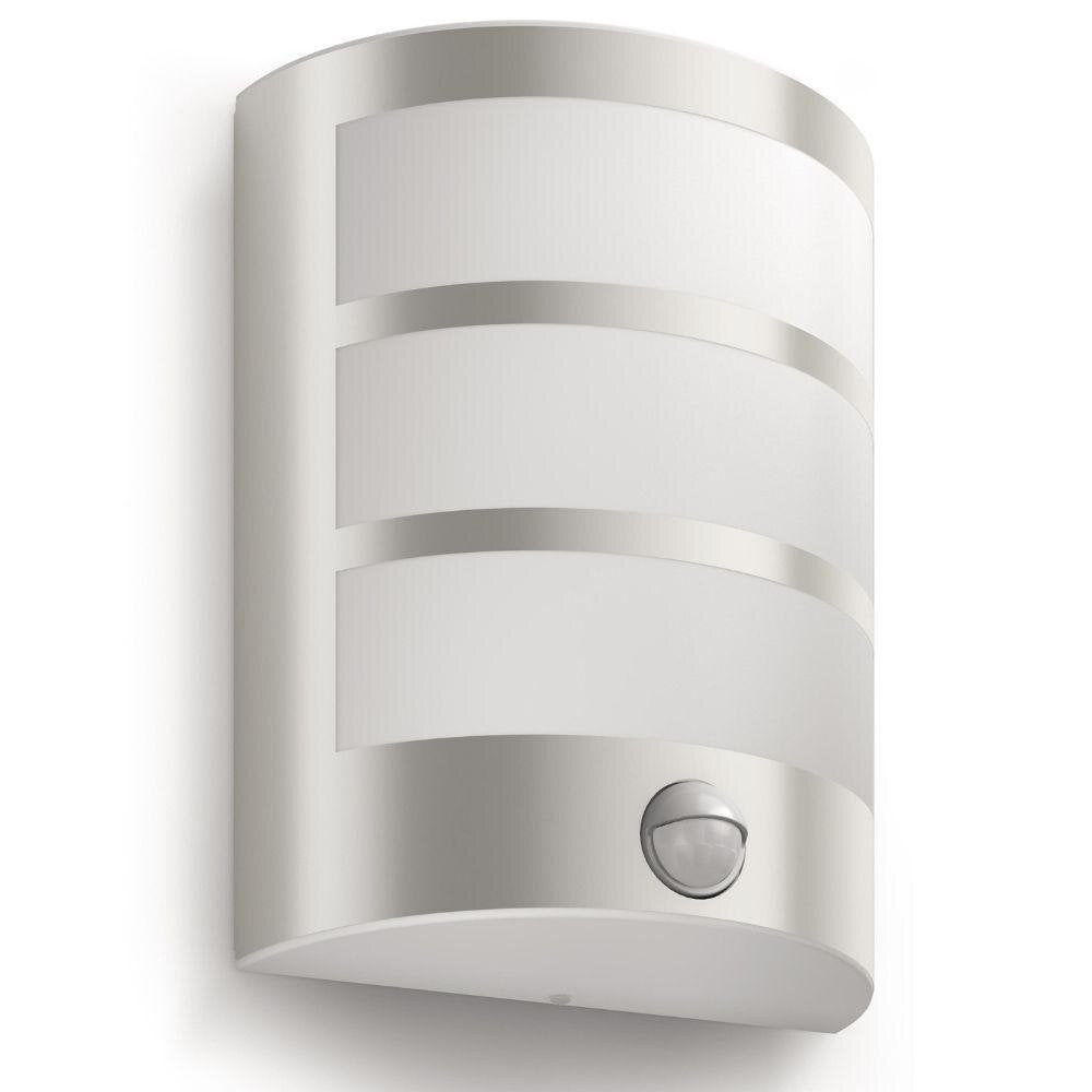LED wandlamp Python in roestvrij staal en wit, 3,8W, 800lm, IP44 met bewegingsmelder