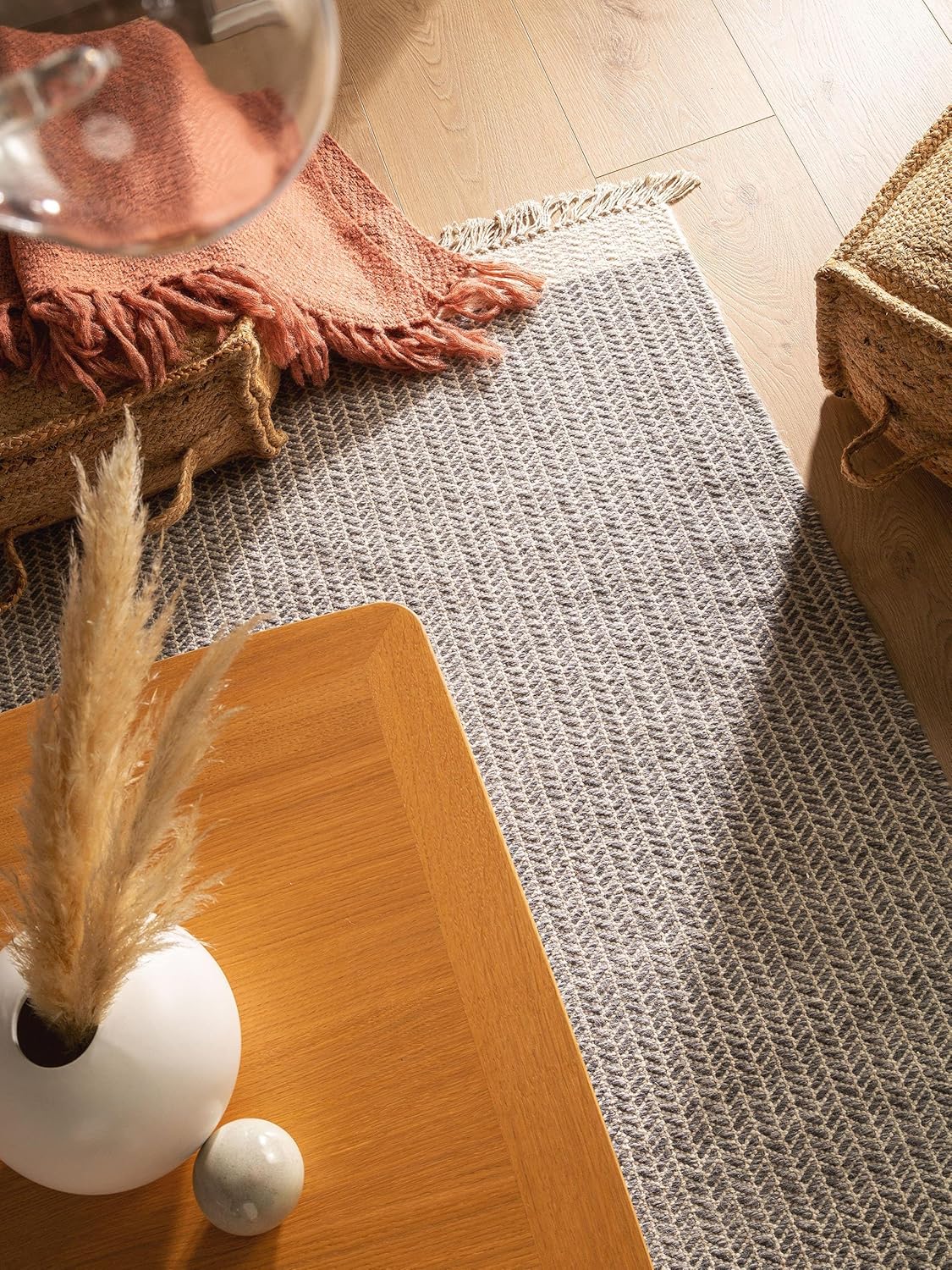 benuta Pure Wollteppich Kim - Grau 160x230 cm - Baumwolle,Wolle - Rechteckig & im Style: Ikat, Hygge & Cozy, Minimalistisch - Pflegeleicht für Wohnzimmer Schlafzimmer