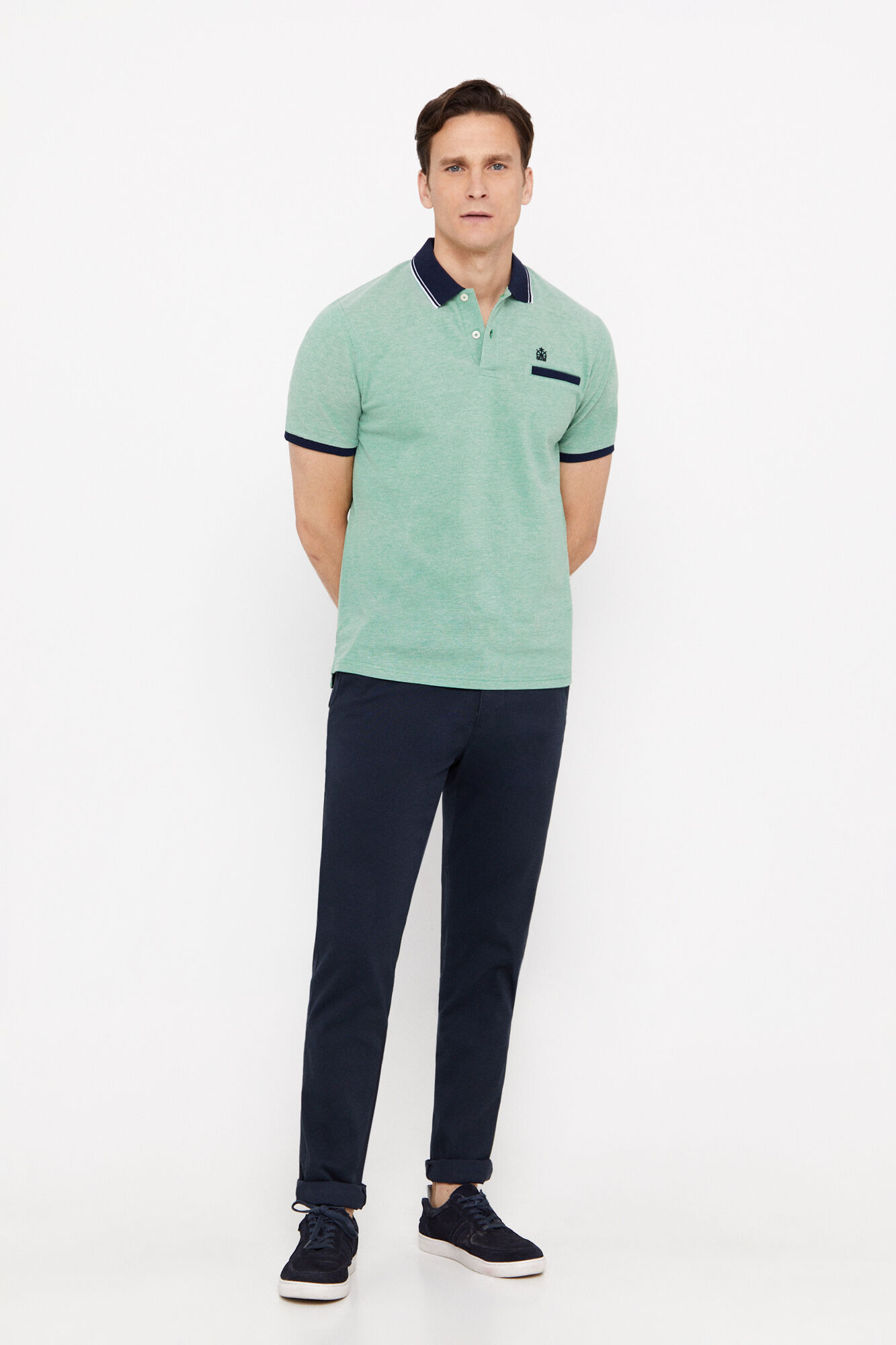 Camisa polo oxford com gola contrastante - Verde