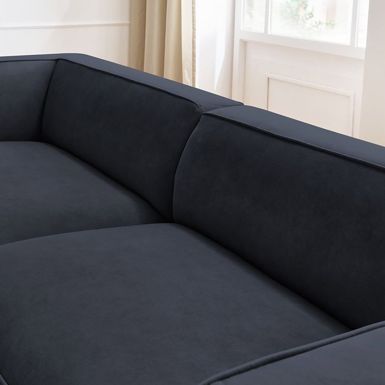 Bobochic Canapé droit fixe 4 places en Velours Molière bleu foncé - 273x99x71 cm