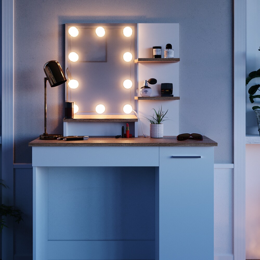 VICCO LED Schminktisch JULIA Frisiertisch Kommode Spiegel Weiß Eiche Kommode