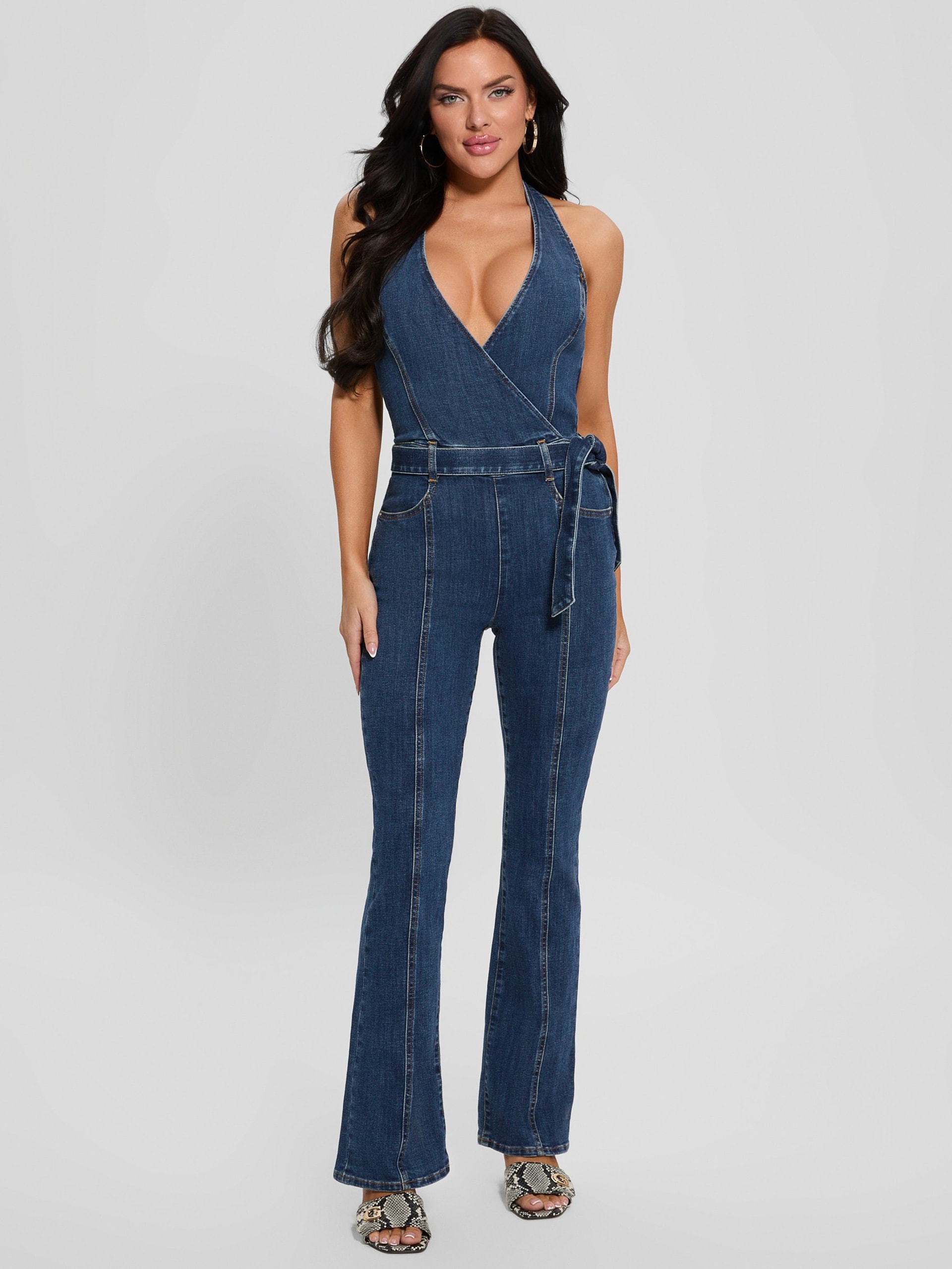 Macacão jeans Eco Claire com decote halter