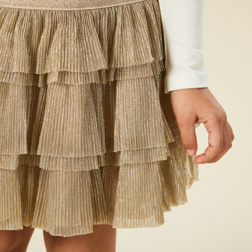 Robe manches longues effet 2 en 1 en tulle plissé pour fille - Ecru
