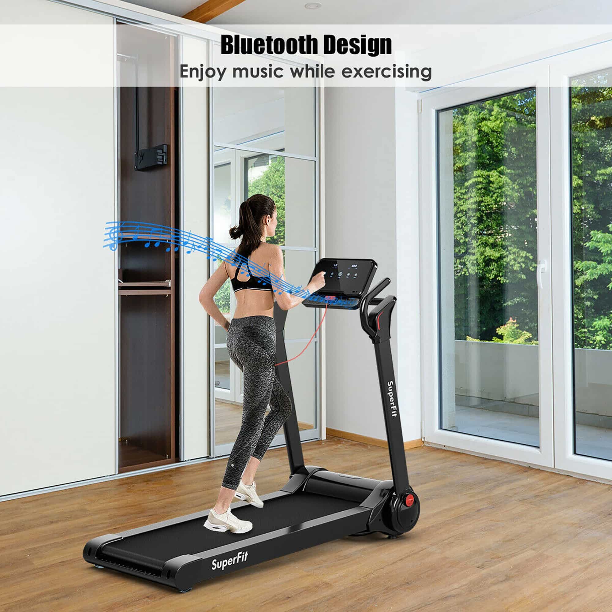 Esteira elétrica dobrável SuperFit 2.25HP com alto-falante - 55,9 x 30,5 x 49,5