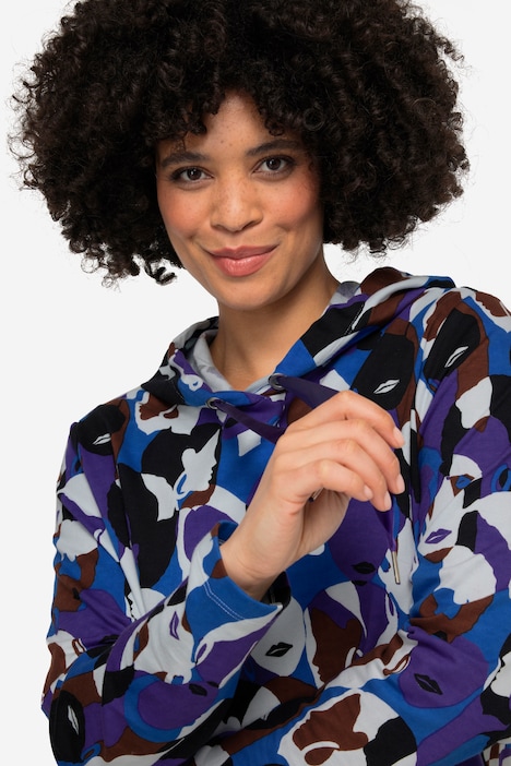 Hoodie, Gesichter-Druck, Kapuze, Langarm