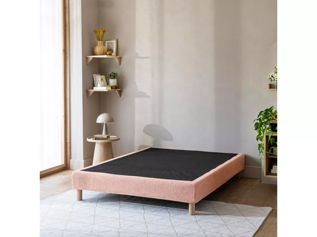 Cache-sommier bouclette intégral rose 160x200 - Boucletta