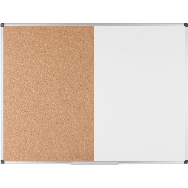 Tableau combiné magnétique Maya de Bi-Office, surfaces en liège et en acier laqué effaçable, cadre en aluminium, 120 x 90 cm