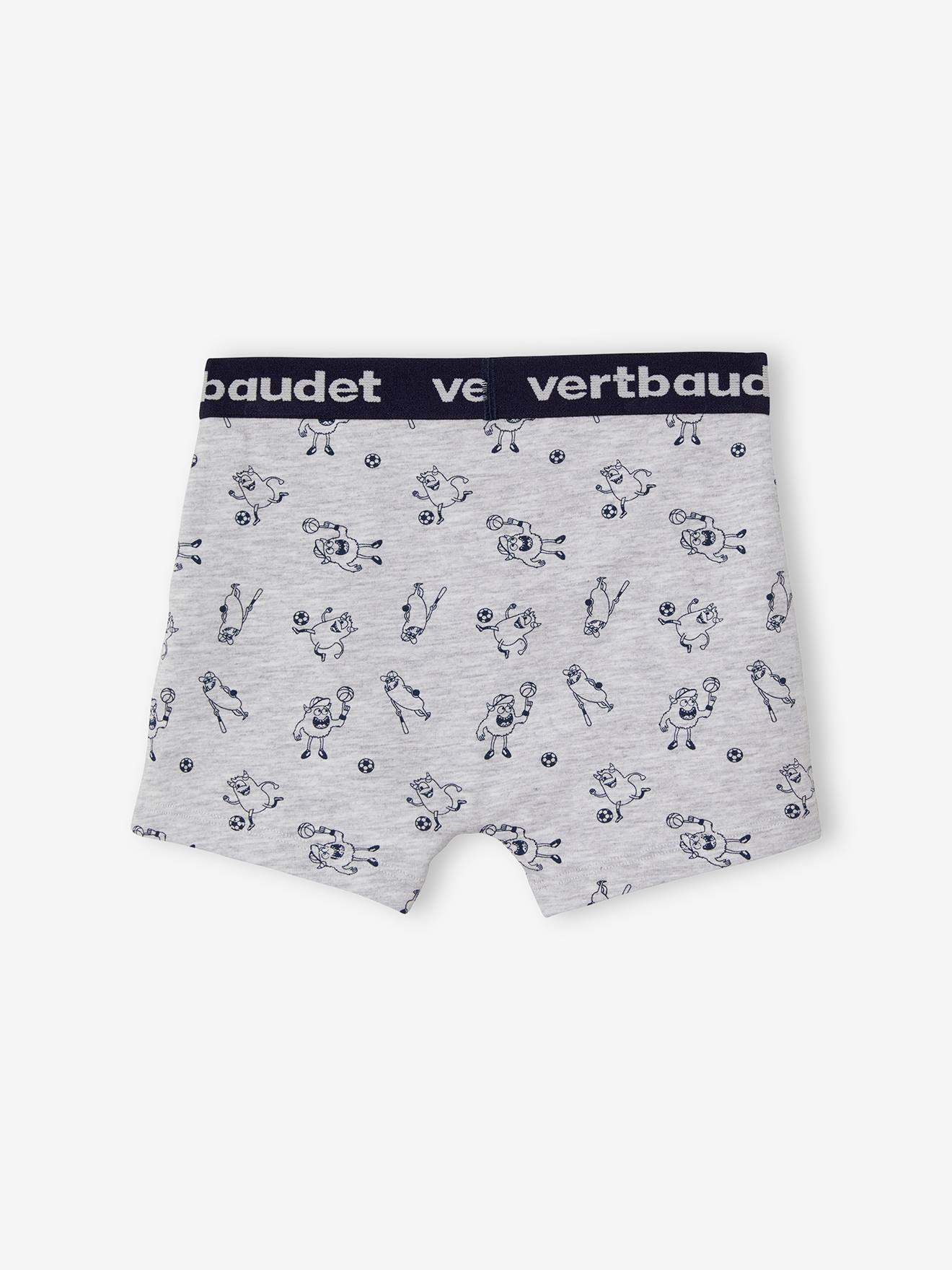 Pacote com 5 cuecas boxer elásticas com estampa de monstros para meninos, lisas, azul-escuras com detalhes.