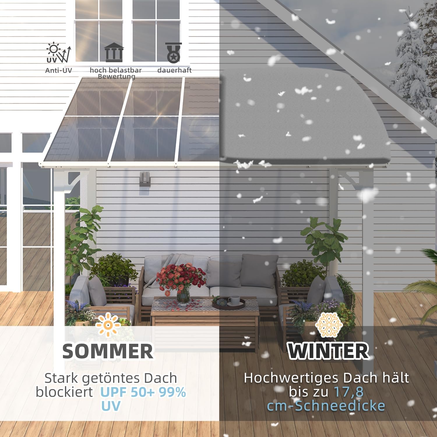 UNIONLINE 3x3m Wandgestellter Gartenpavillon – Markdown! Metall Pavillon für Terrasse, Veranda, Hinterhof, Weiß, PVC-Dach