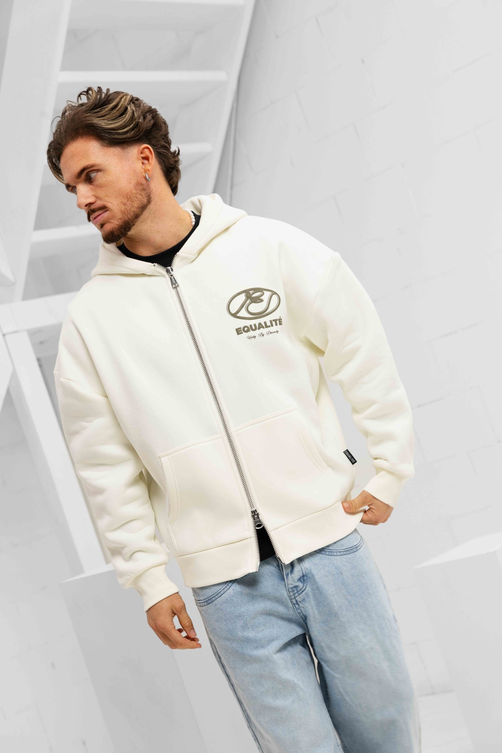 Equalité Arid Oversized Full Zip Hoodie Heren Gebroken Wit/Beige