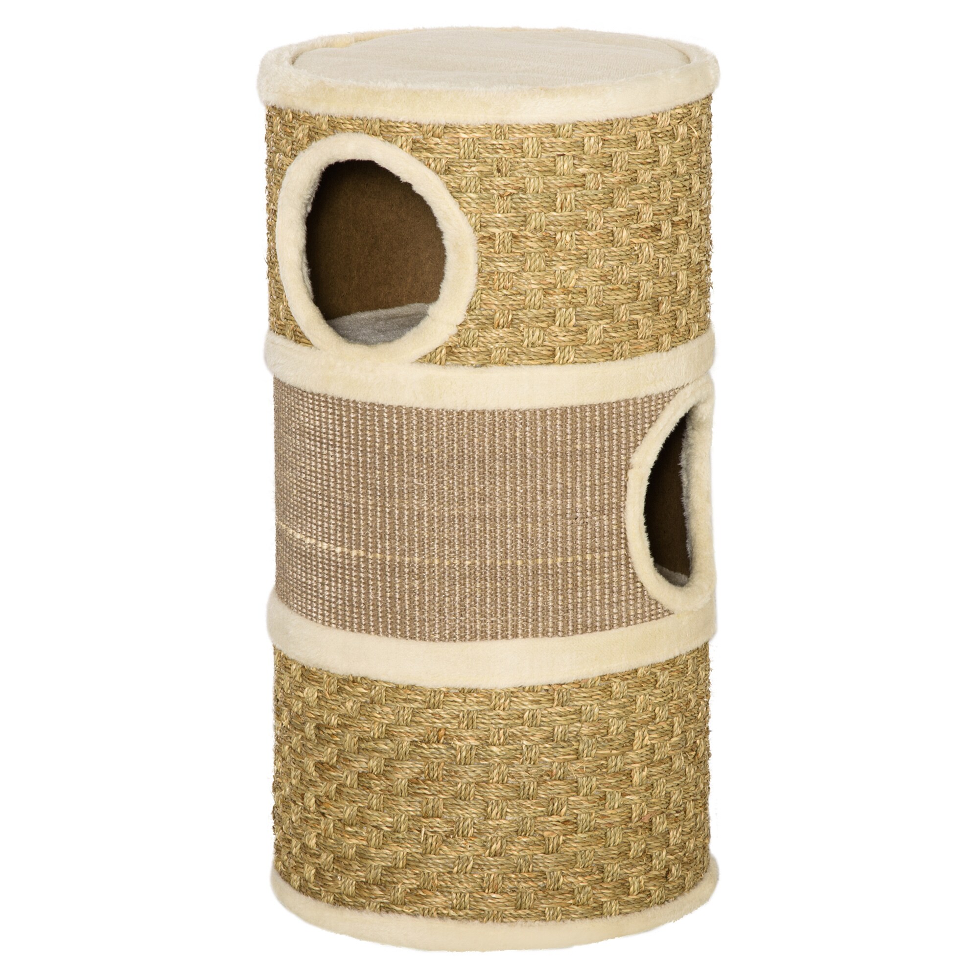 PawHut Katzenkratzturm 3 Stockwerke, Kratzbaum Khaki, Braun 37,5 x 37,5 x 70 cm (LxBxH)