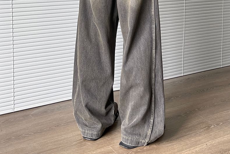 AXEN - Mid Rise Washed Wide Leg Jeans