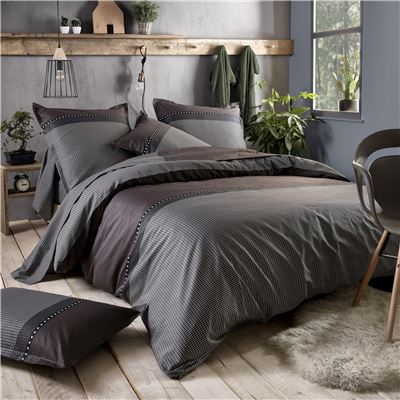 Linge de lit en satin de coton peigné micromotif noir