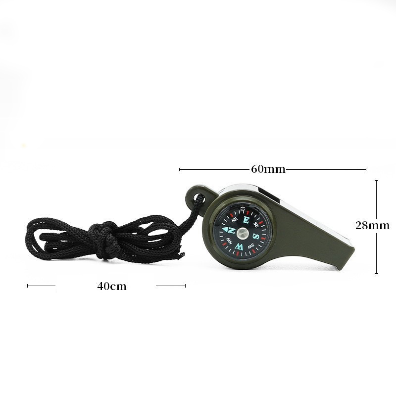3in1 Outdoor Triller Pfeife Wander Kompass Thermometer Camping Tool mit Umhängeband - Grün