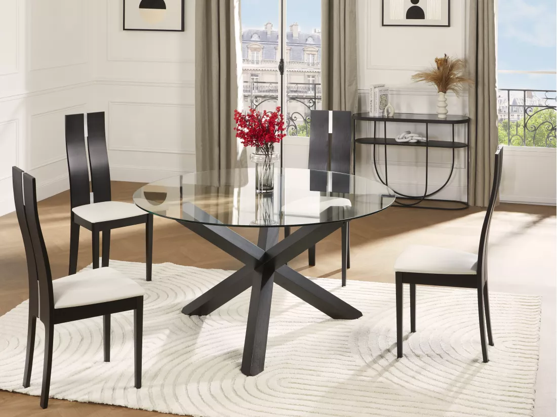 Table à manger CENTAURI - 4 personnes - Bois et verre trempé