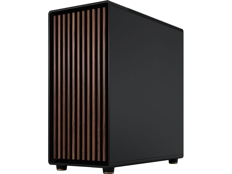 Fractal Design PC-Gehäuse North XL TG Schwarz Elegantes Gehäuse mit Seitenfenster und offener Front aus echtem Walnussholz