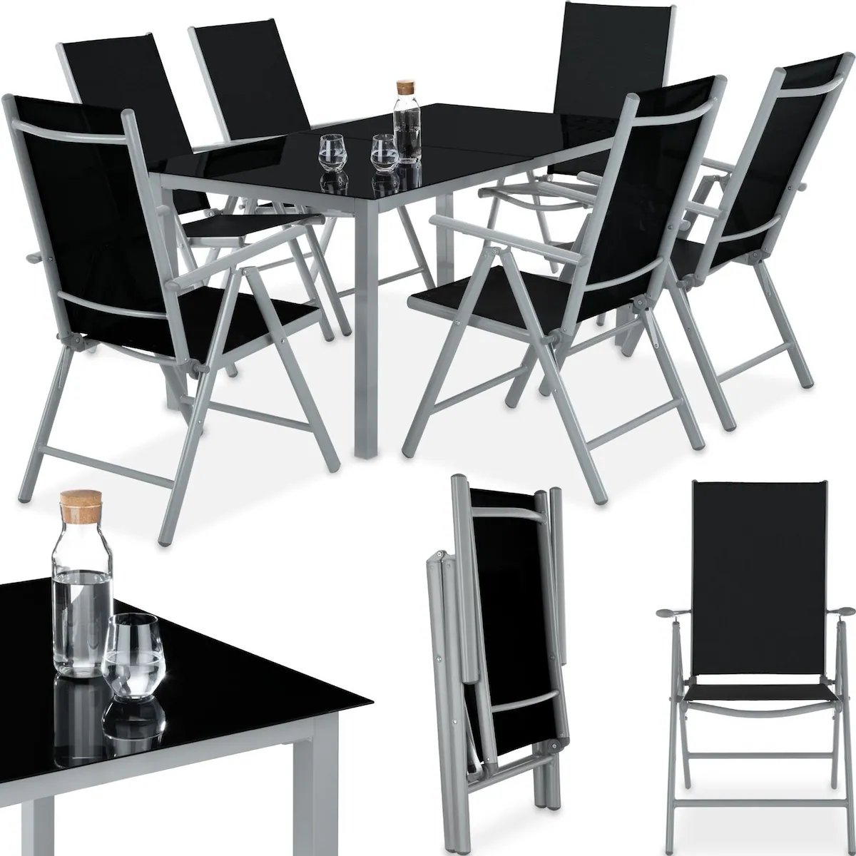 Aluminium hagebord med 6 stoler - Hagemøbler - sølv