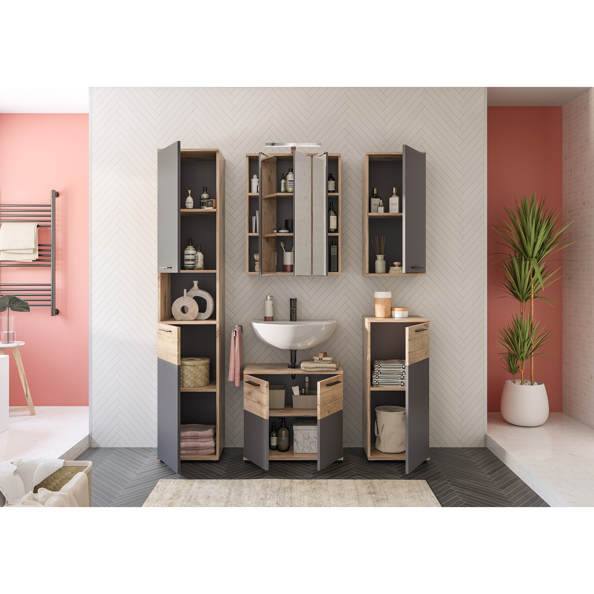 Hängeschrank MASON - Nox Oak - Basalt grau - 37 cm