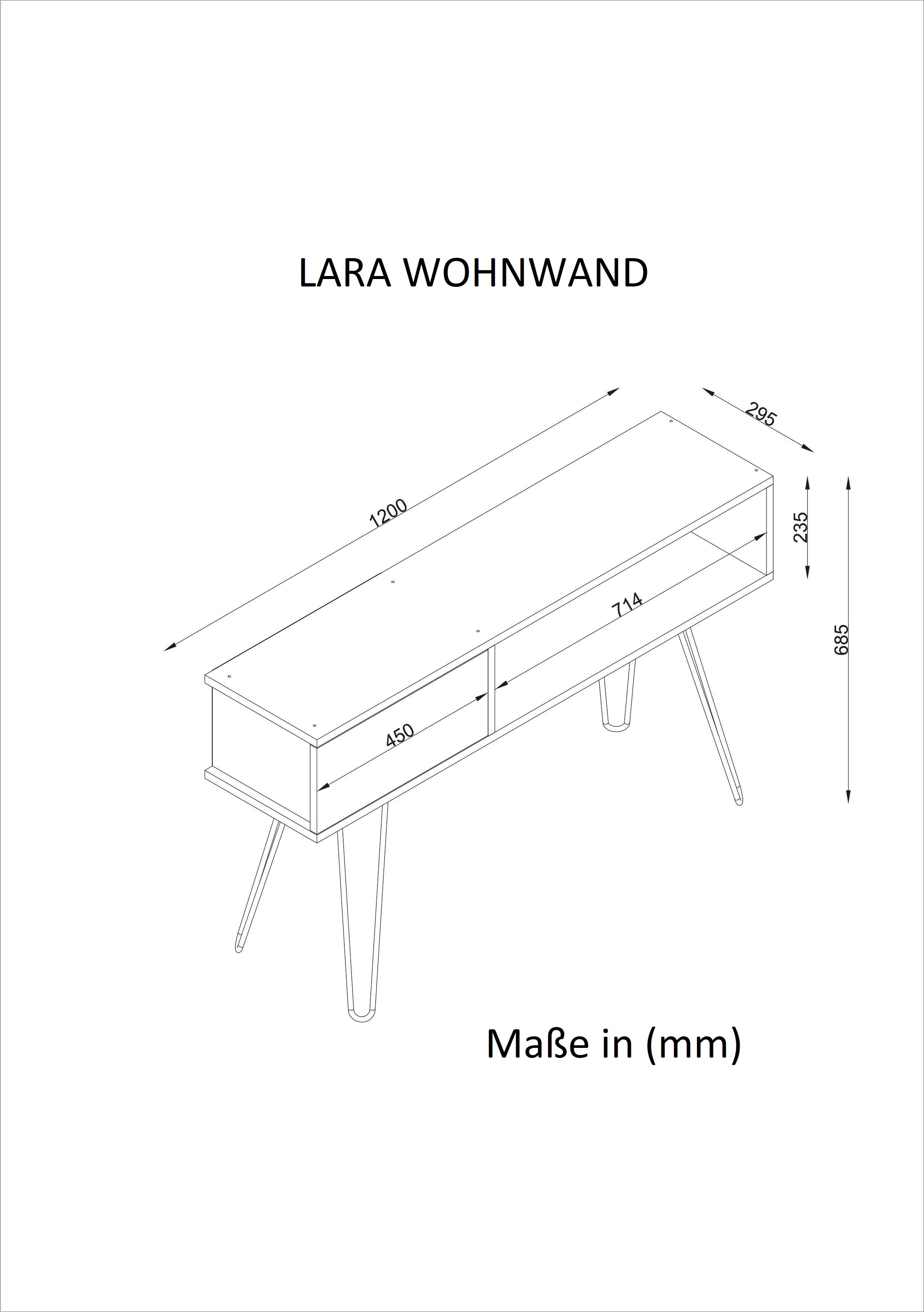 TV Lowboard Lara mit Metallfüße Walnuss