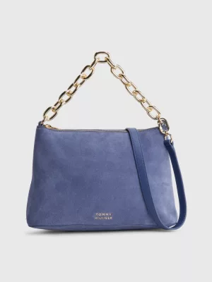 Bolsa transversal casual de camurça com alça de corrente