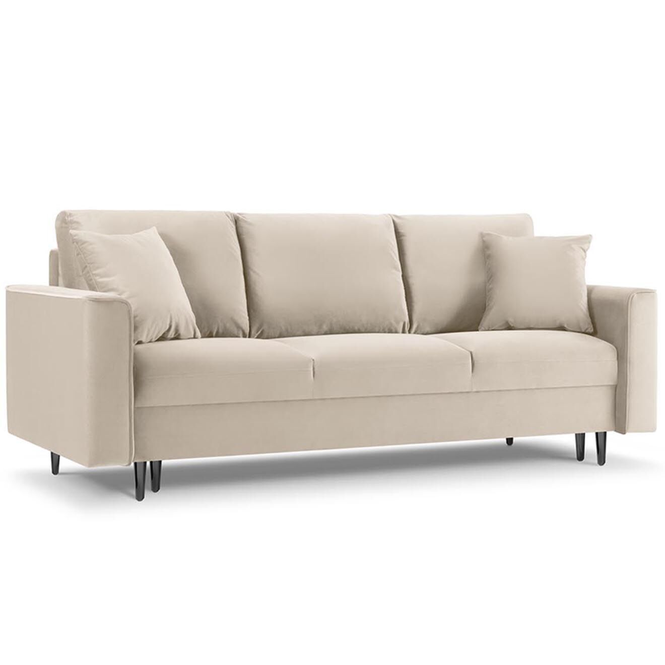 Mazzini Sofas Canapé Velours Convertible 3 places  avec Coffre Cartadera beige - 222x100x92 cm