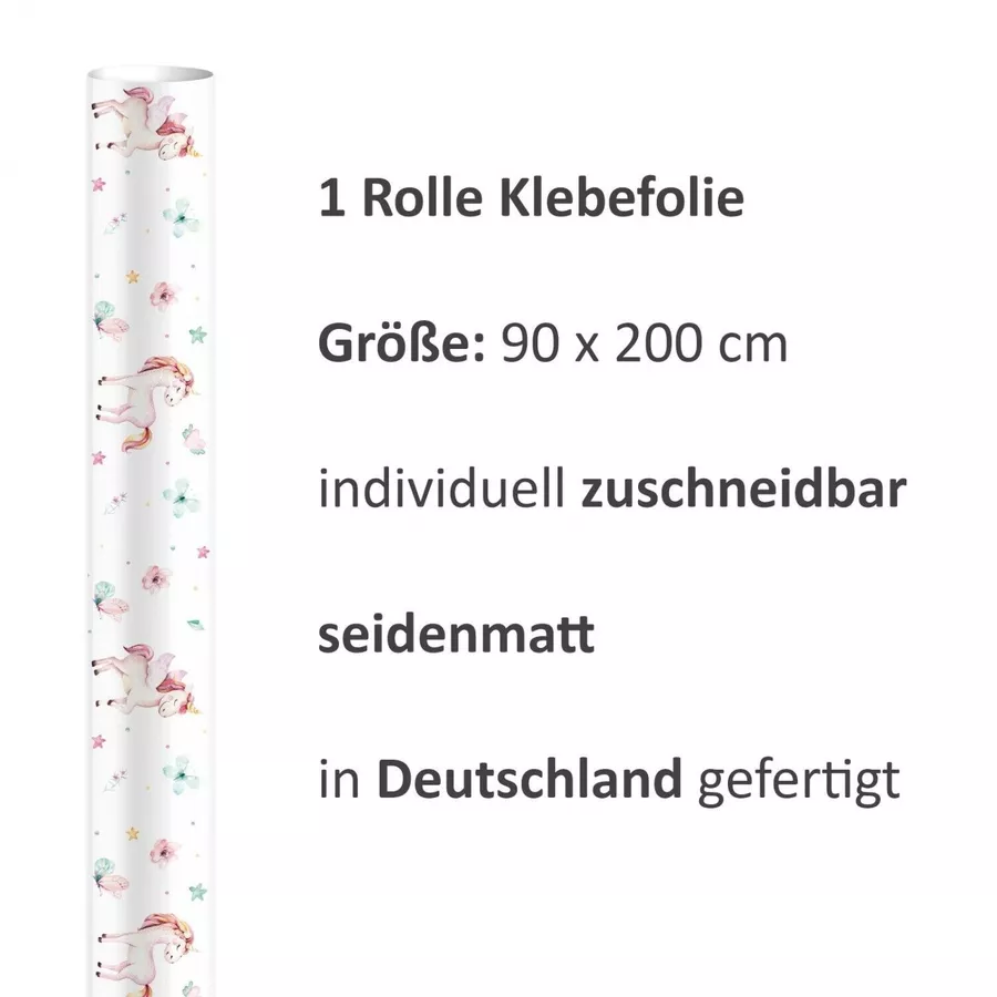 Nikima Klebefolie KF-12 selbstklebende Folie – Einhorn Klebefolie bunt
