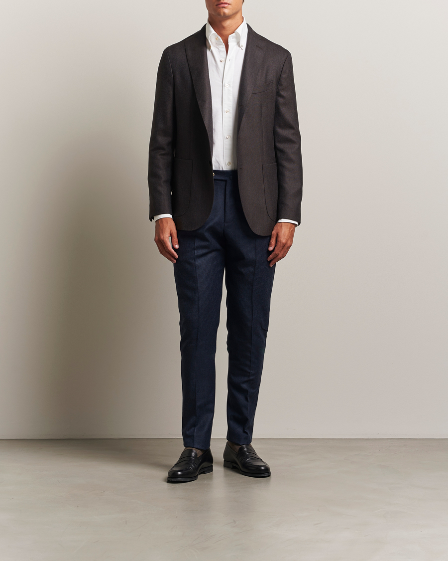 PT01 Gentleman Fit Pleated Houndstooth Flannel Trousers Navy