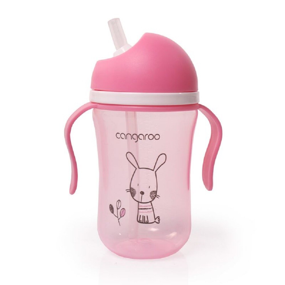 Cangaroo Trinklernbecher 300ml C0582 Trinkhalm Anti-Kolik Deckel drehbar Griffe rosa