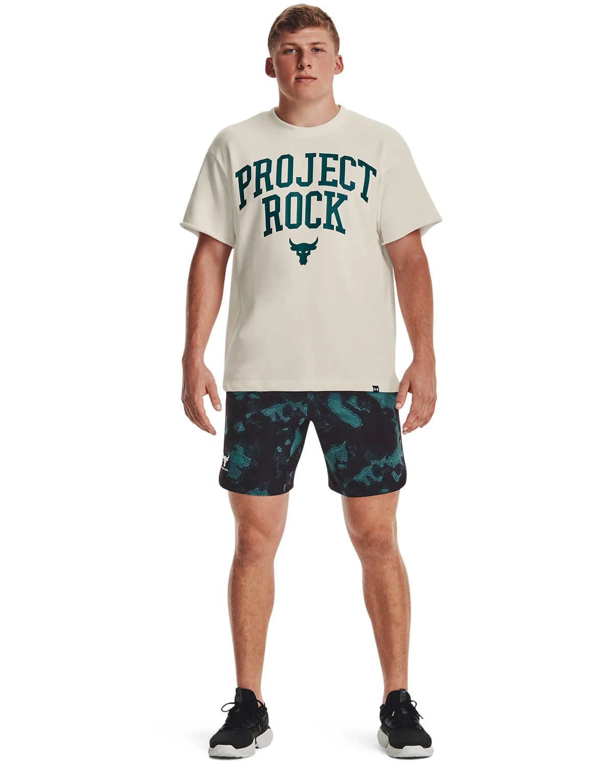 Under Armour Project Rock Heavyweight Terry T-Shirt Ivory \/ Coastal Teal