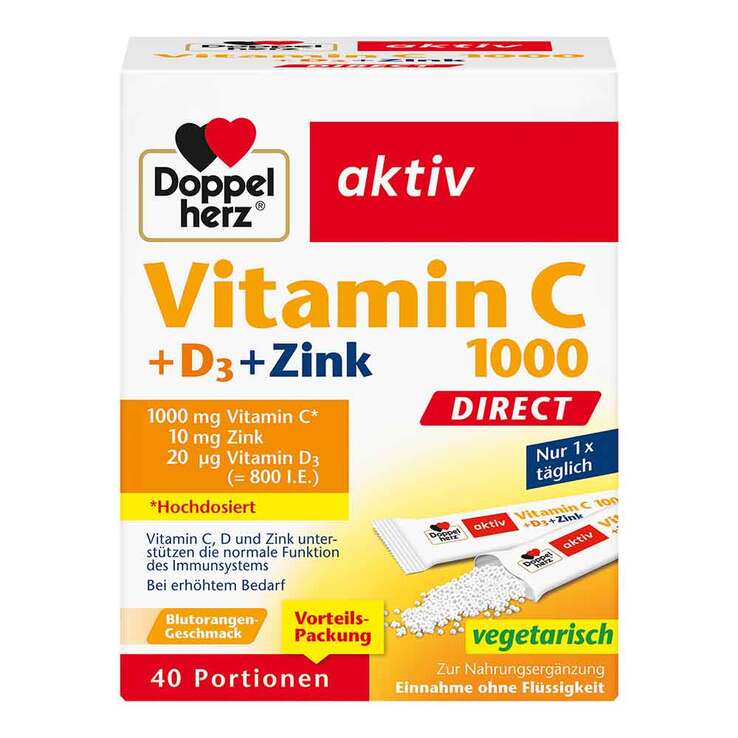 Doppelherz Vitamin C 1000 + D3 + Zink Direct Pellets, 40 St