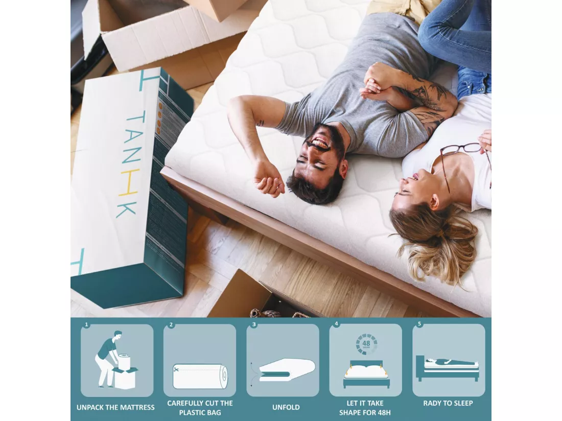 Matelas TANHK à mémoire 180x200, 20cm, Mi-ferme, Orthopédique, Hypoallergénique, Housse amovible, Fabriqué en Italie