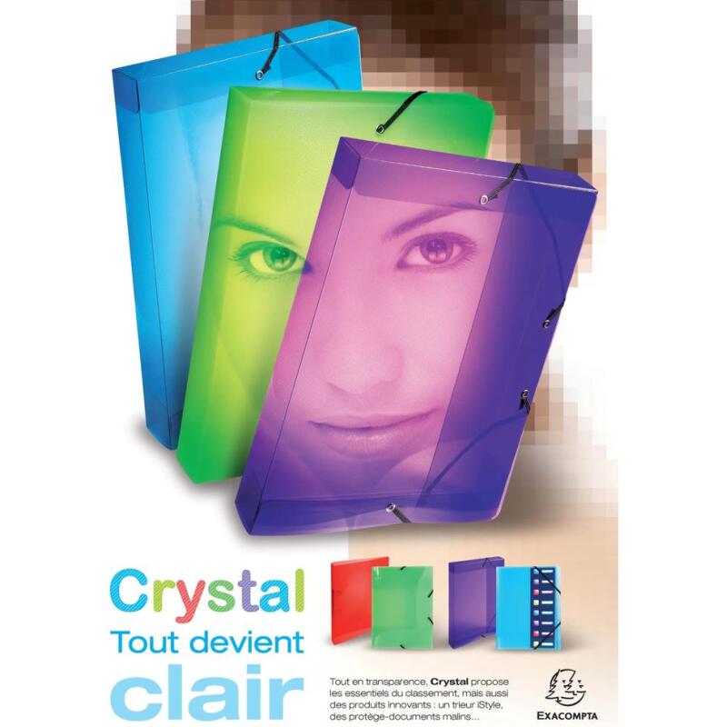 Classeur 4 anneaux plastifié Exacompta Crystal Clear A4 - Dos 1,5 cm tranparent