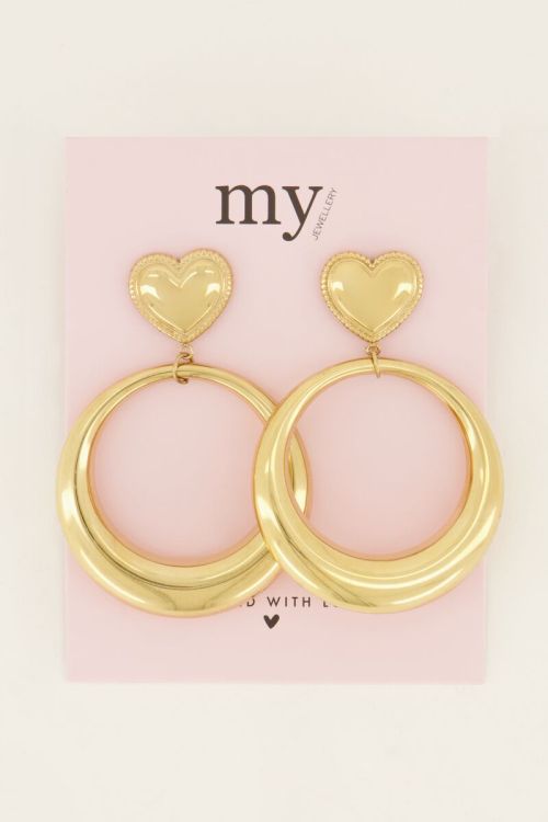 Ronde statement oorbellen met hart