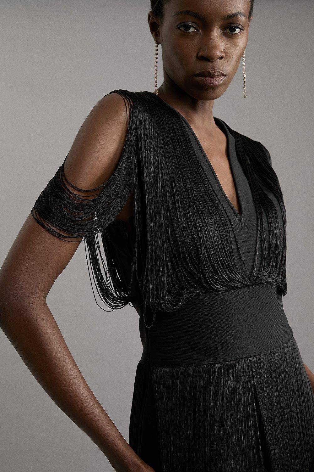 KarenMillen Robe Figure Form à bande tricotée avec détails en franges
