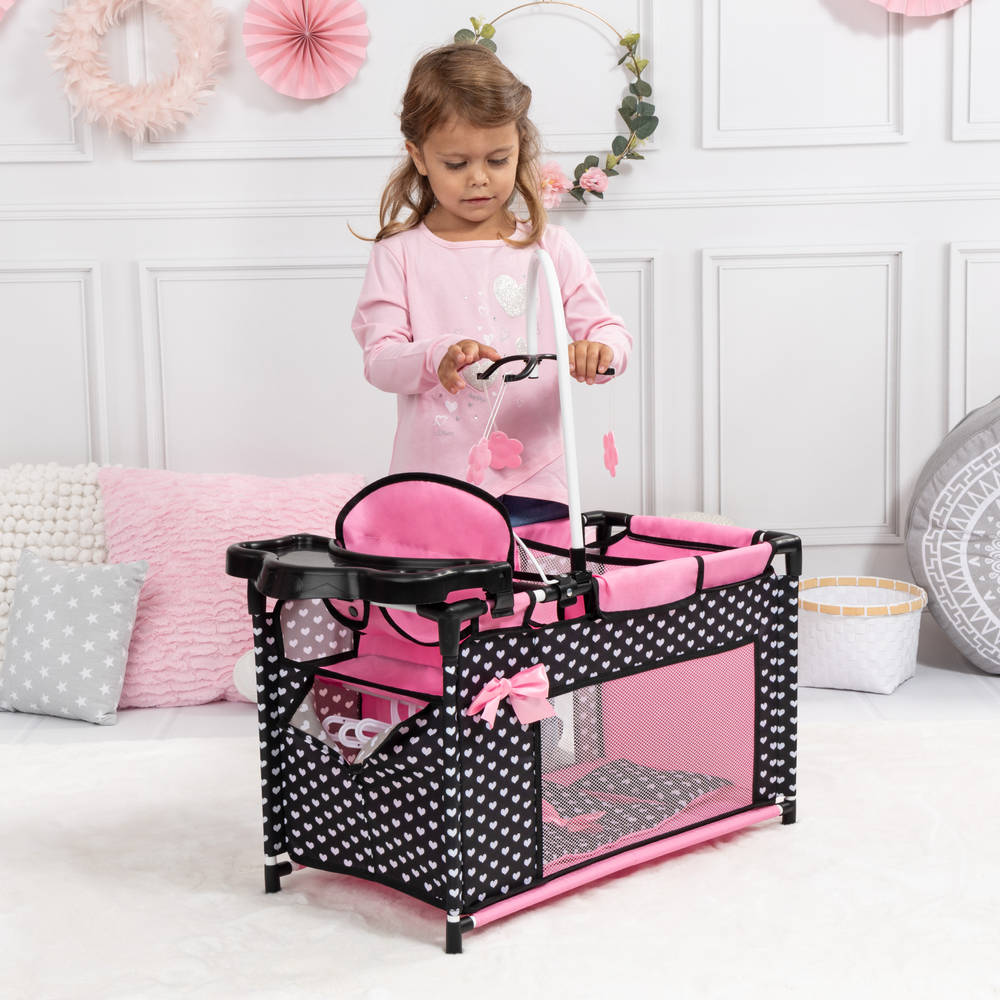 Poppenbed multifunctioneel - zwart/roze