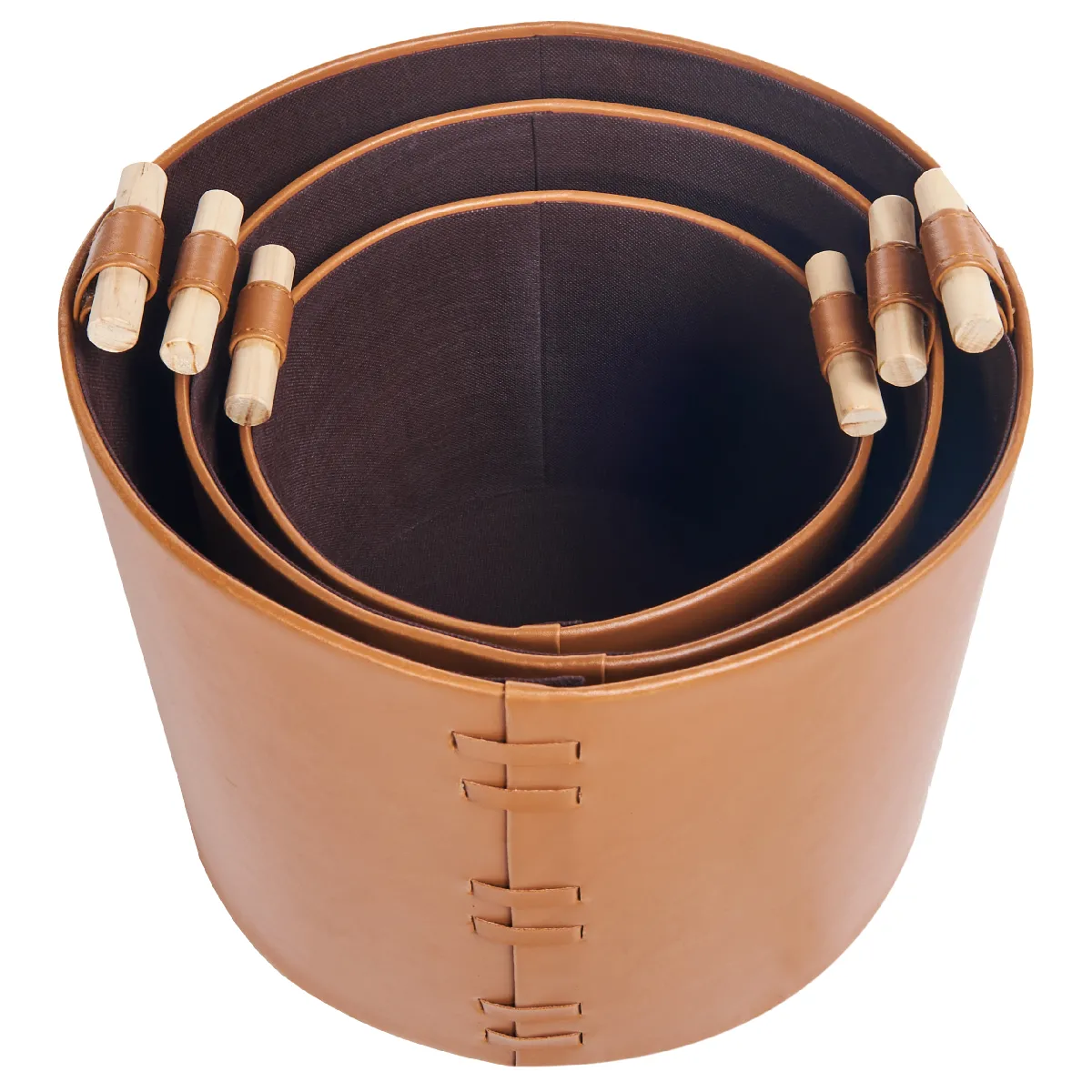 Beliani ARAM - Lot de 3 paniers en cuir PU marron