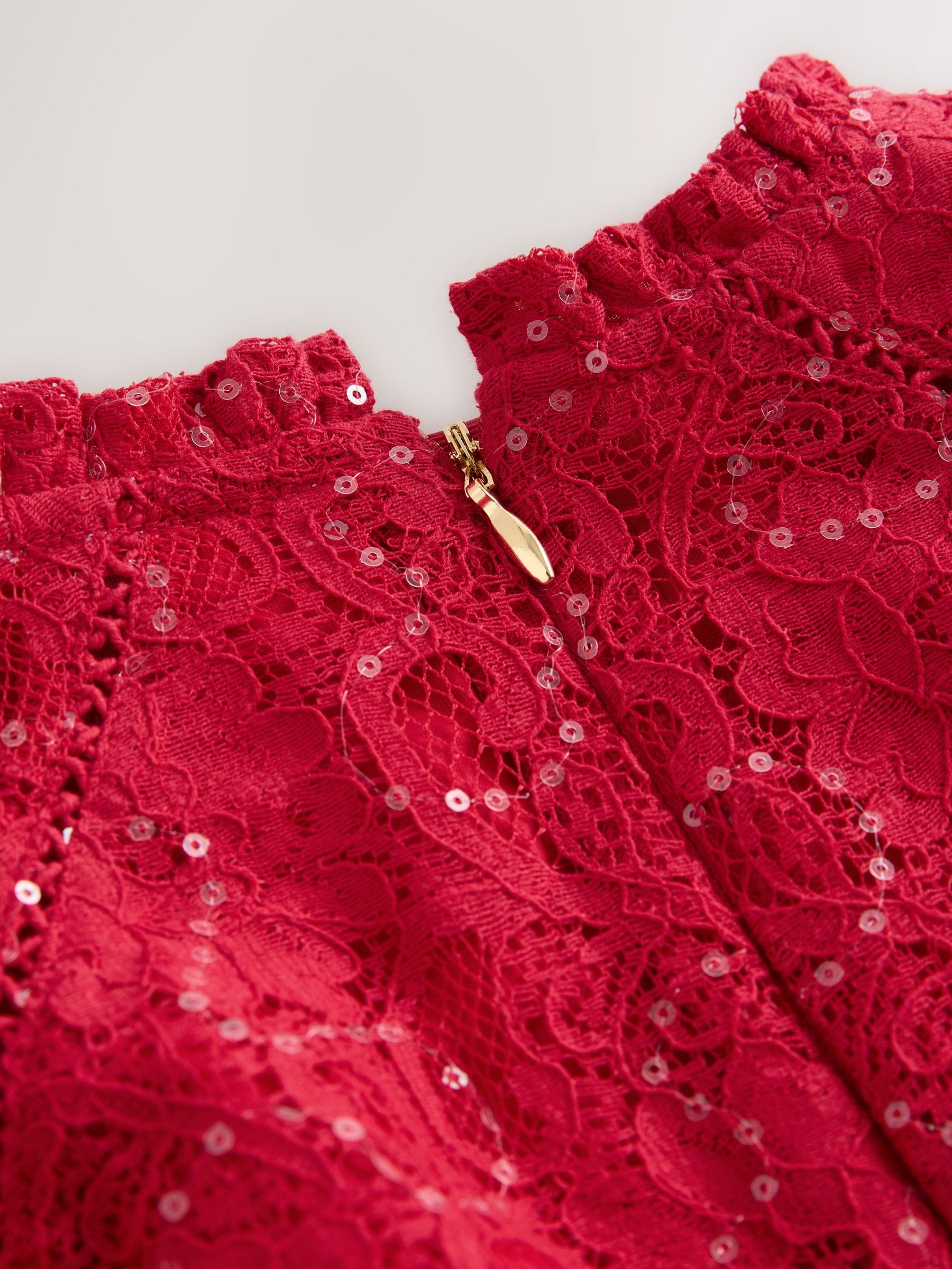Rood - Baker by Ted Baker Red Sequin Lace Angel Sleeve Dress