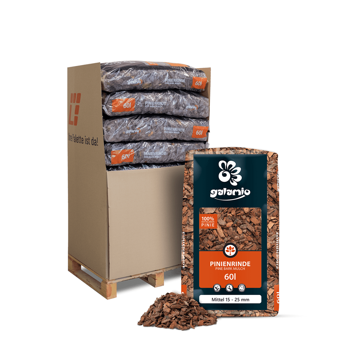Galamio Pine Bark Mulch Medium 60l x 13 Zakken 780l Pallet