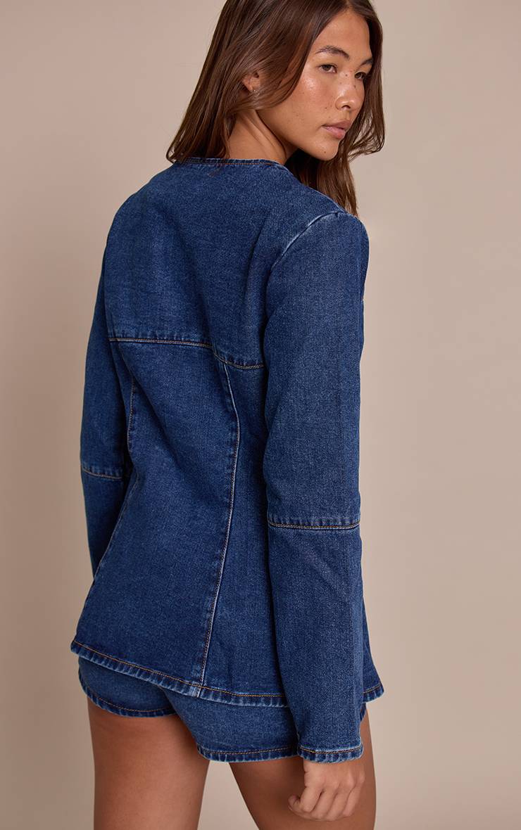 Mid Blue Wash Short En Jean Taille Haute Bleu Moyen