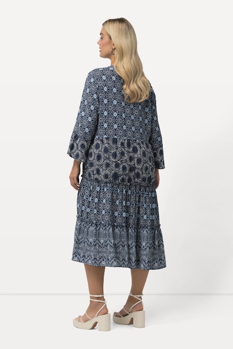 Stufenkleid, A-Linie, Tunika-Ausschnitt, 3/4-Arm