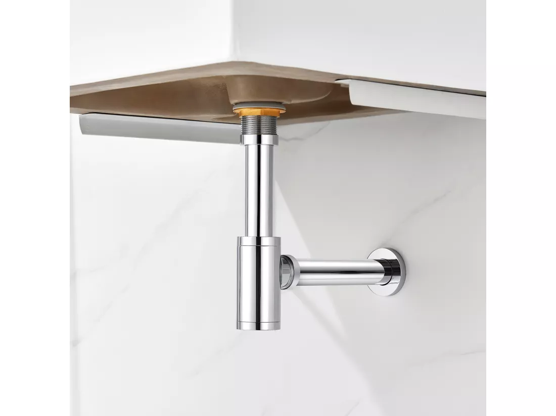 Siphon de Lavabo Inoxydable,Auralum max Universel Siphon Design 1 1/4,Piège à Déchets avec Extra Long Tube d'extension,Anti Odeur Anti-fuite,Chromé