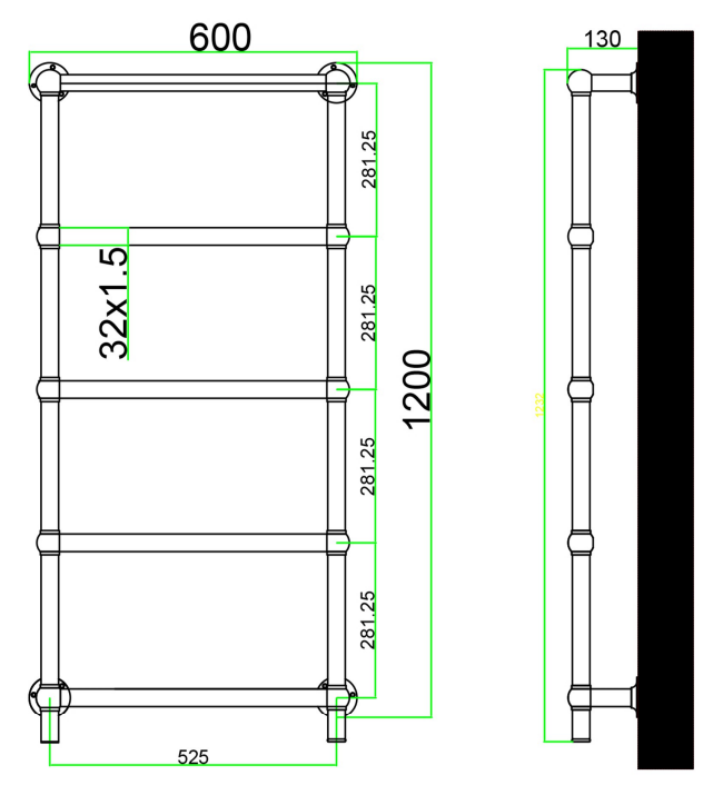 Eastbrook Kennet elektrische handdoekradiator 60x120cm 230W antraciet