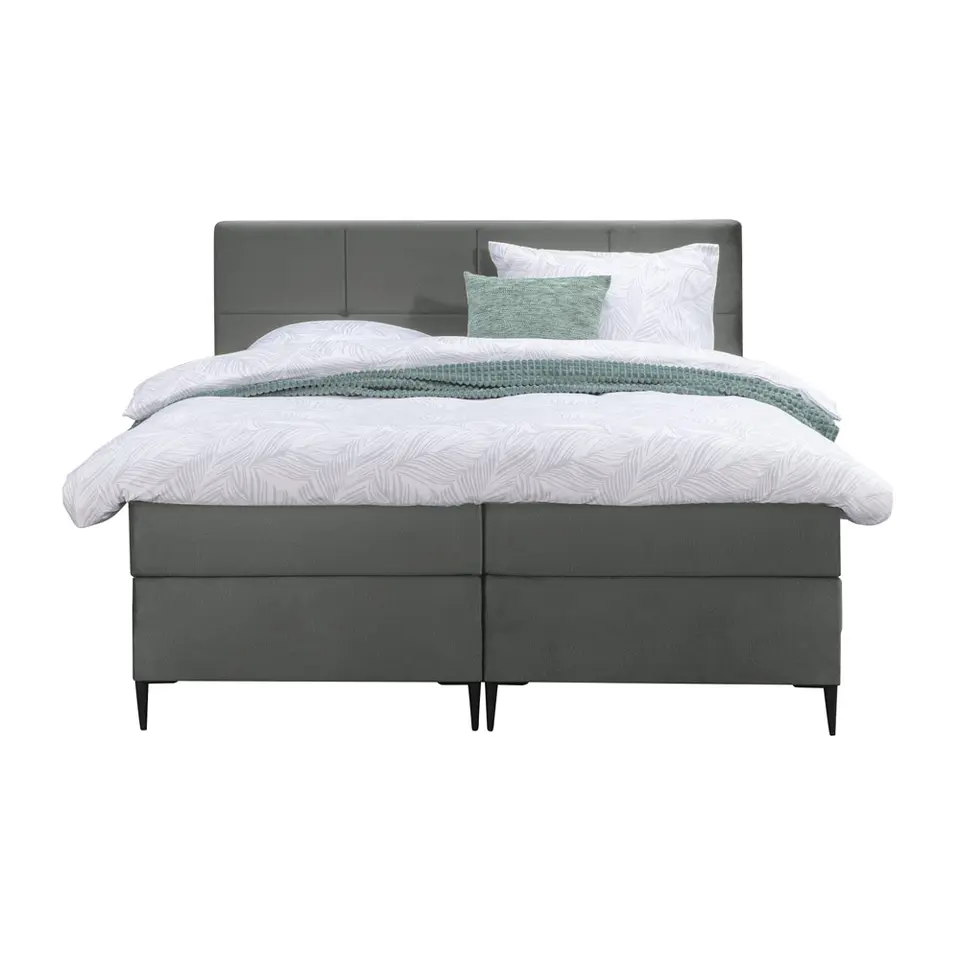 Boxspring Liv geblokt - grijs - 160x200 cm - slanke poot