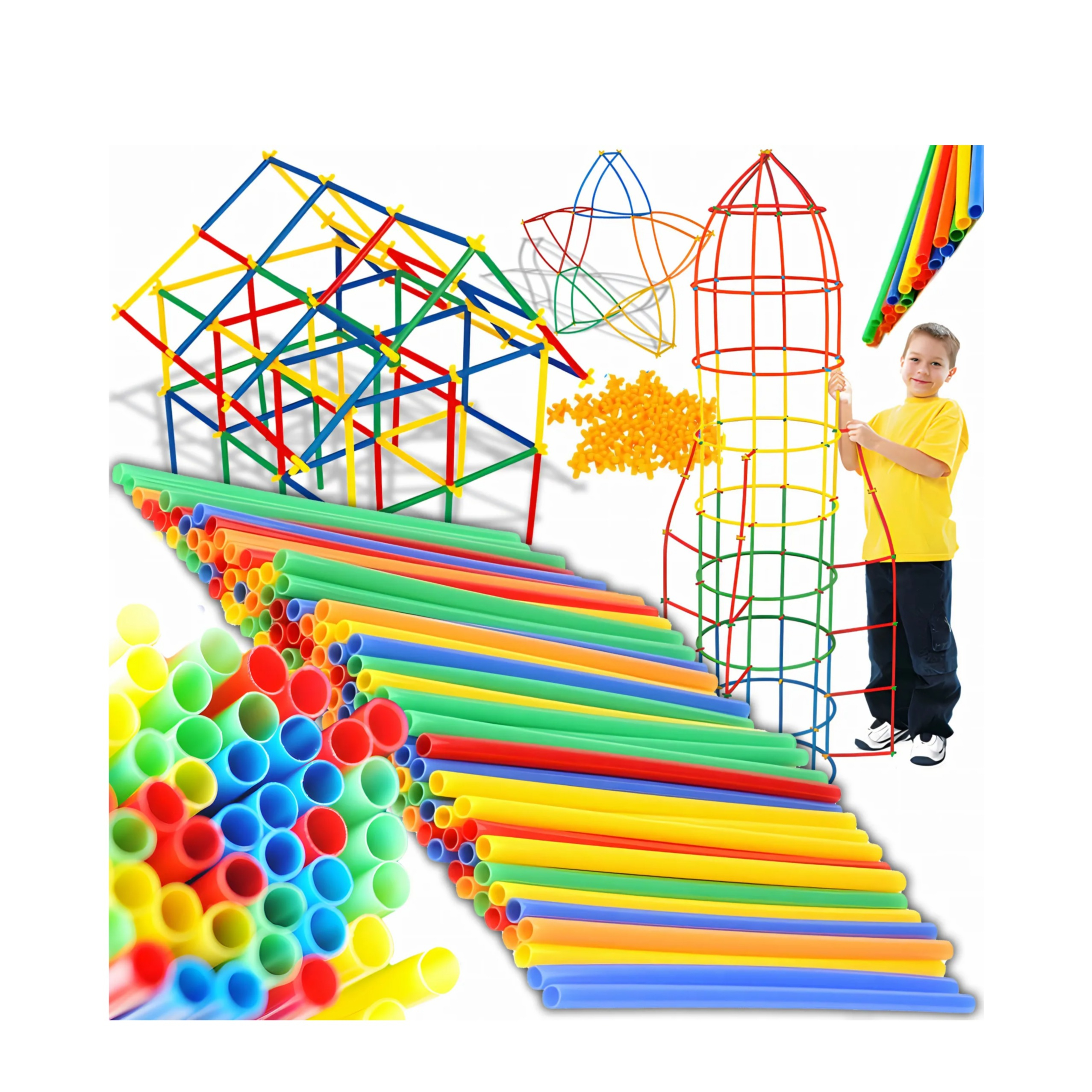(400-tlg. Set) Kinder Konstruktionsspielzeug Festung DIY Strohhalm Steck Baukasten Konstruktions Lern Spielzeug - Bunt