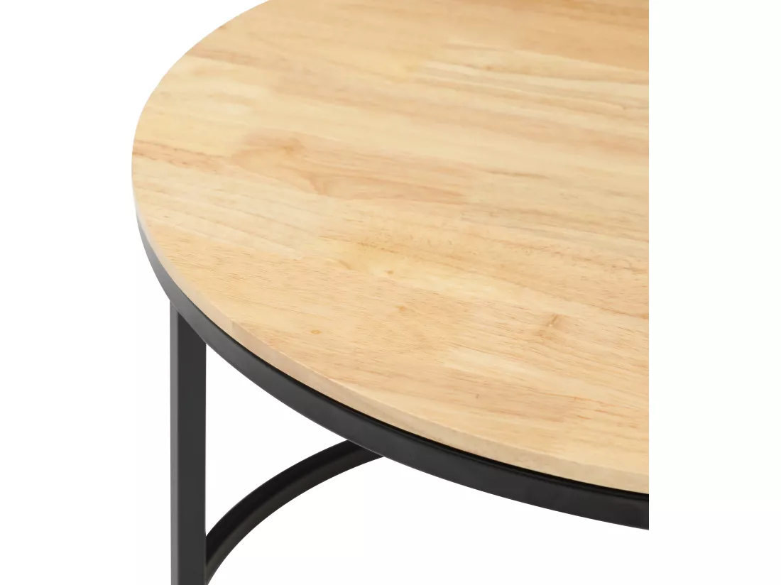 Tables basses gigognes en bois d'hévéa, céramique et acier - Effet marbre noir et naturel clair - JIEMBA
